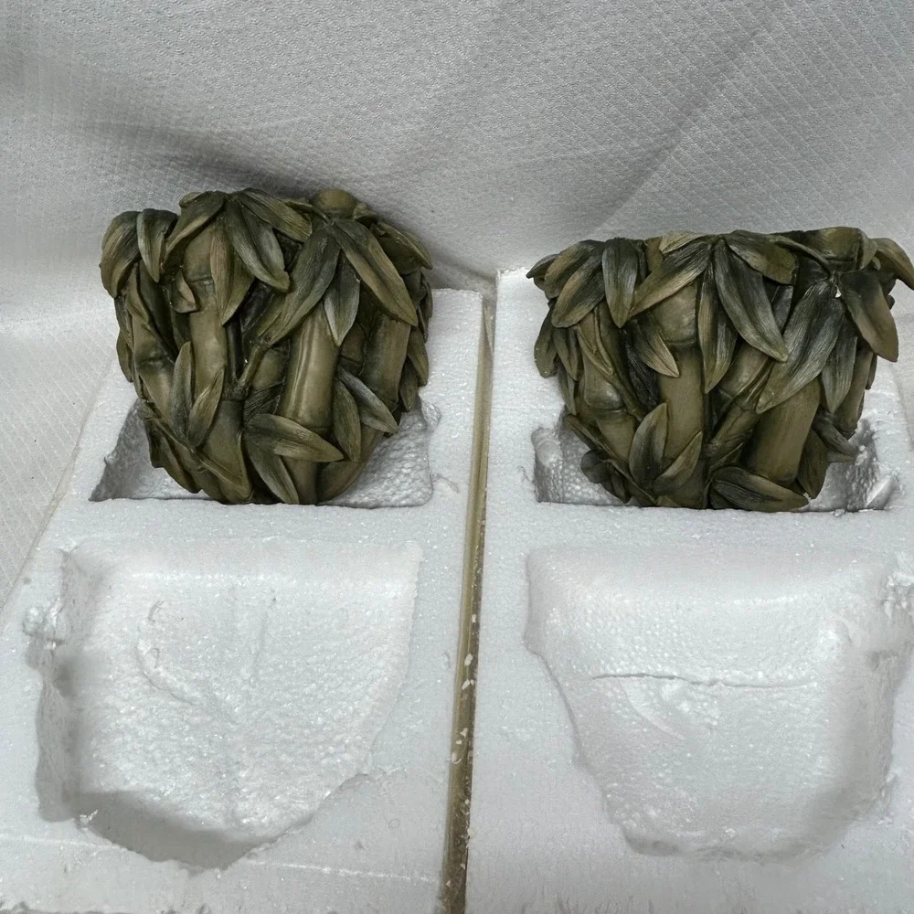 Domestications Bamboo Leaf Wall Sconce Candle Holders Pair Green 12458B
